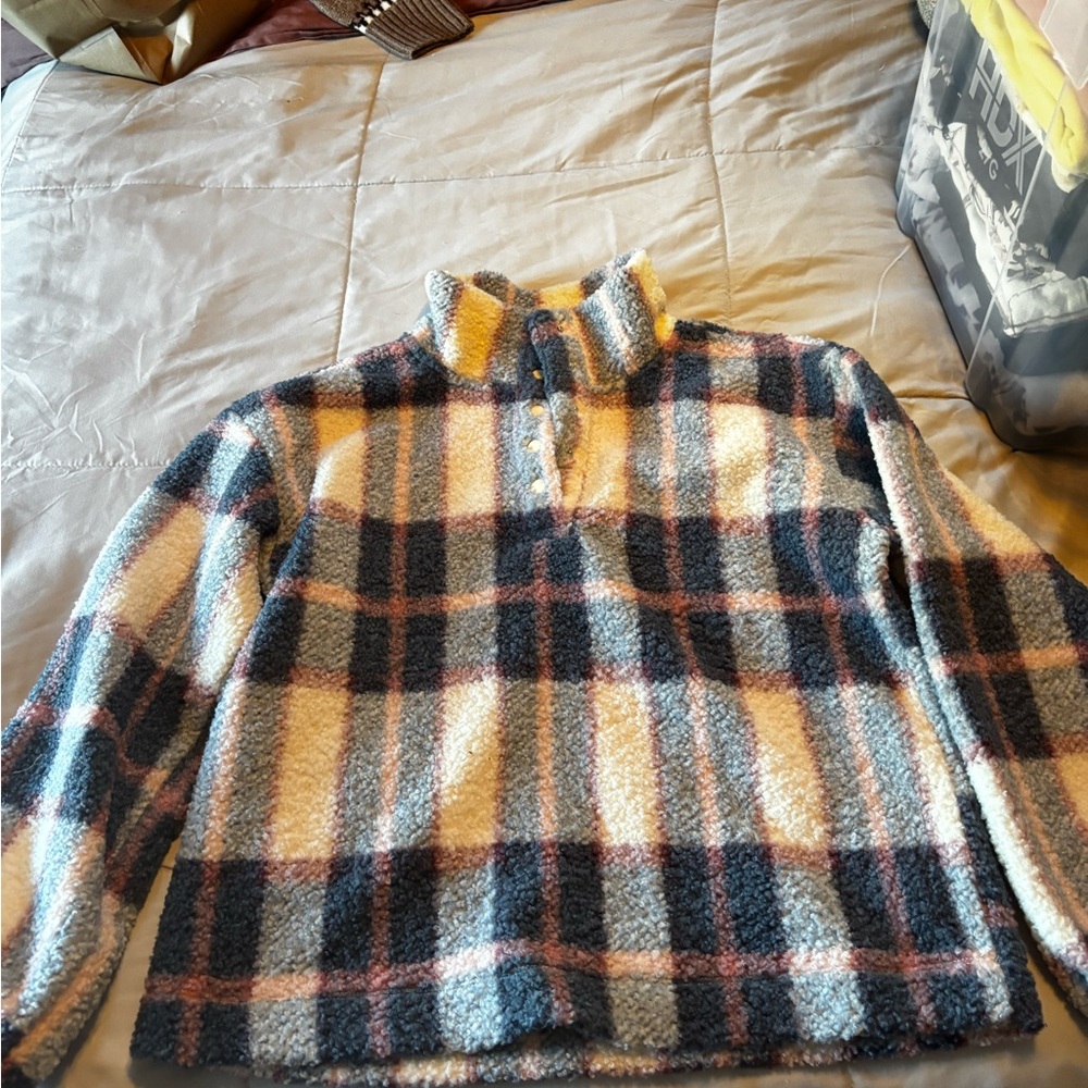 Women's Plaid Fleece Sweatshirt - Blue and Cream